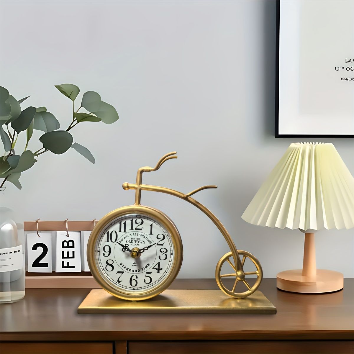 置き時計 卓上時計 シック ヴィンテージ自転車 メタルテーブルクロック