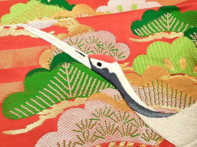 色打掛 鶴と花の刺繍 シルク製 結婚式用 極上 色打掛 刺繍 飛鶴吉祥花文 金糸 正絹 結婚式 花嫁衣装 神社
