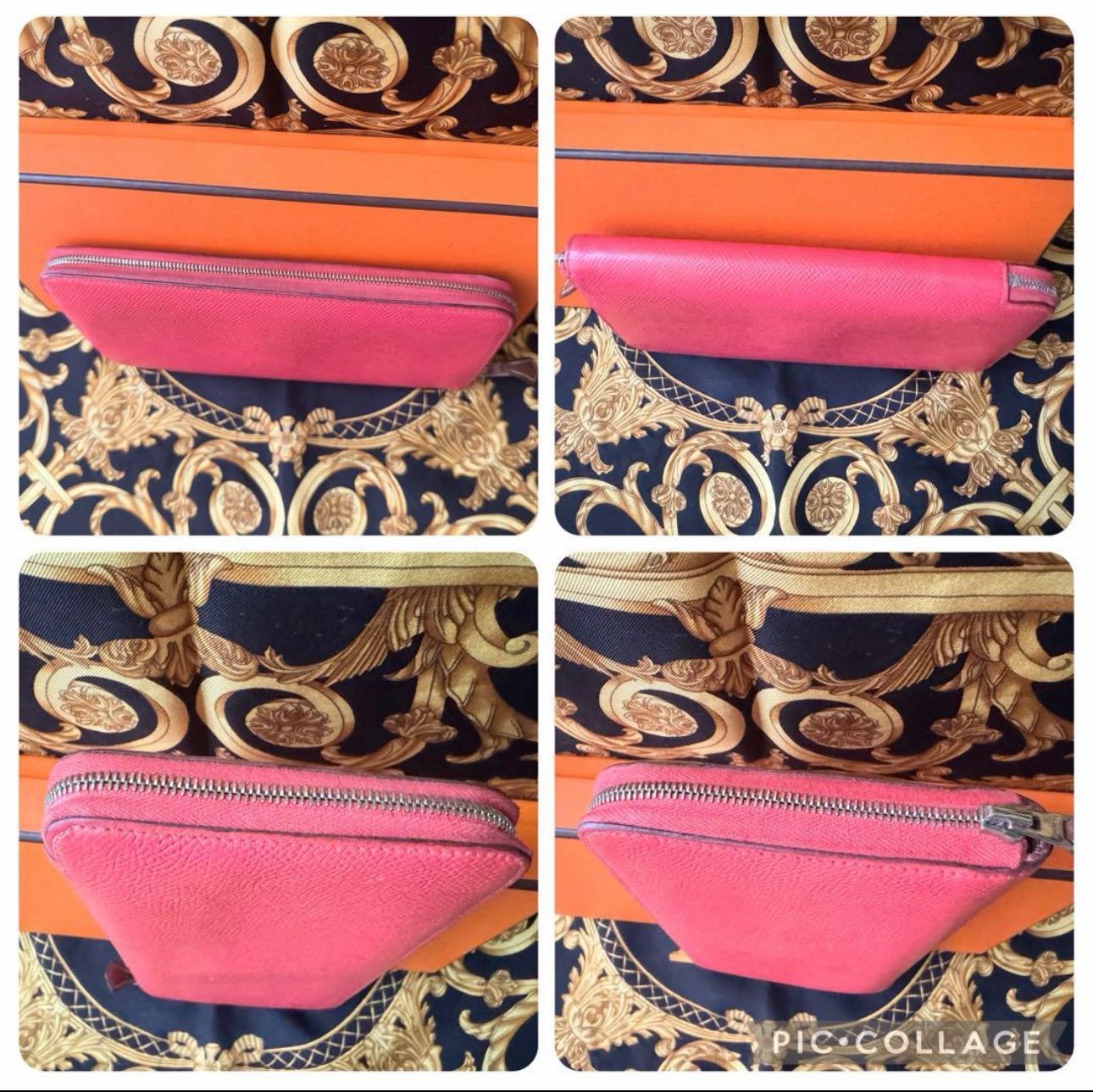 HERMES エルメス アザップ シルクイン 長財布 ピンク系 ▢Q刻印 レザー  