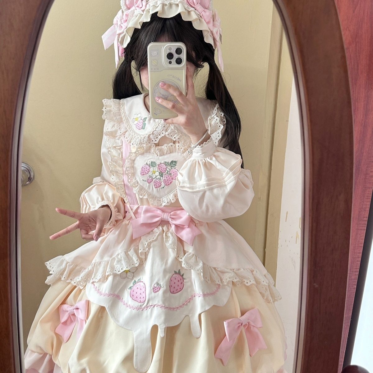 ピンクドレス 長袖トップス＆ヘアアクセサリーセット