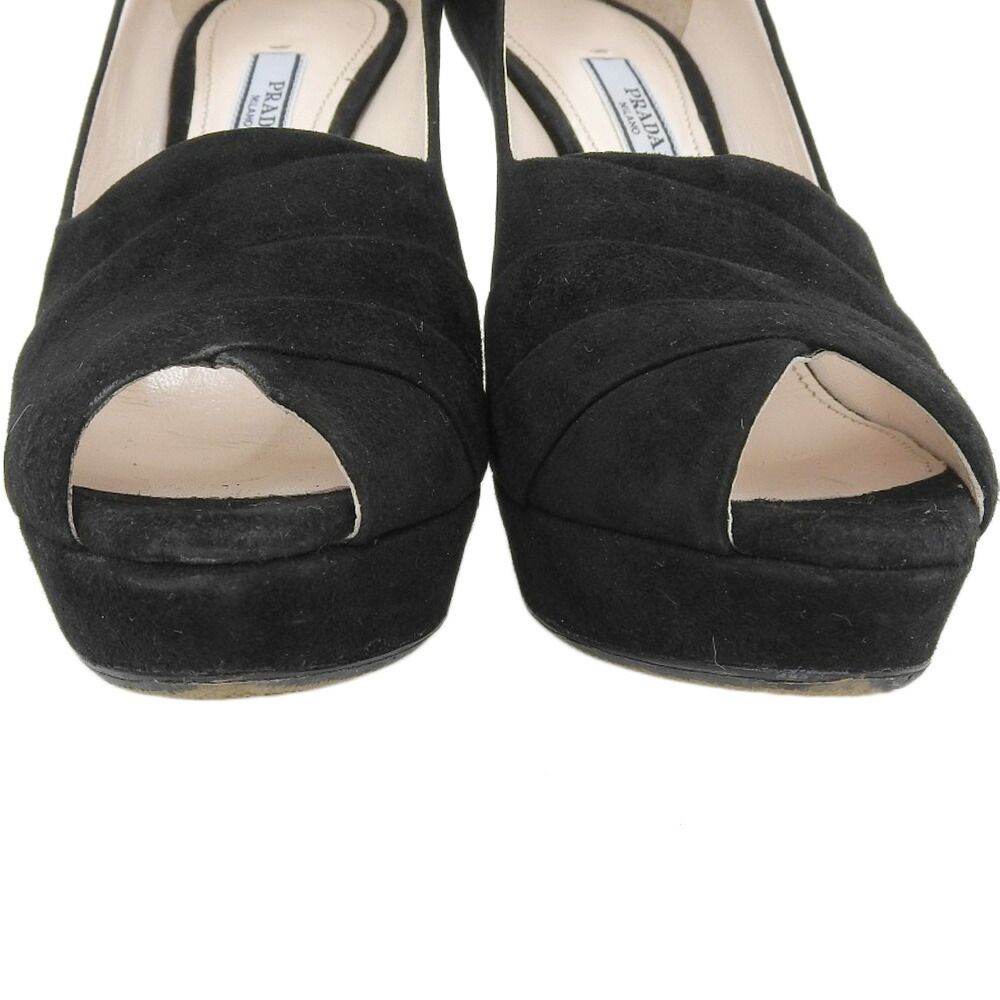 美品 プラダ PRADA 現行青タグ スエードレザー オープントゥ ウェッジ