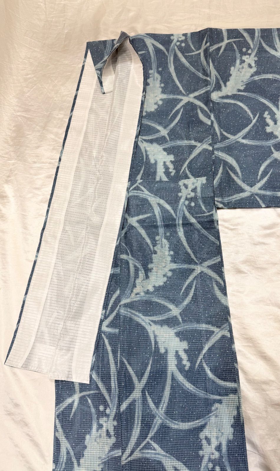 華麗 身丈163cm裄丈68cm藍色正絹単衣広襟