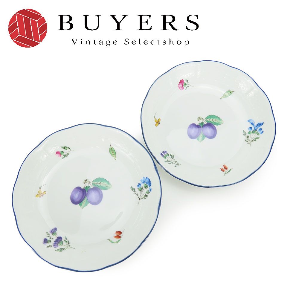 【】 リチャードジノリ 食器 プレート イタリアンフルーツ 磁器 ホワイト ブルー パープル ２枚セット ペア ジノリ1735 レディース メンズ Richard Ginori