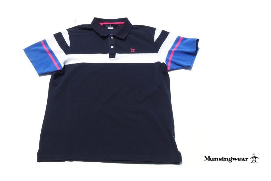 中古】マンシングウェア｜Munsingwear｜メンズ刺繍入りライン柄半袖