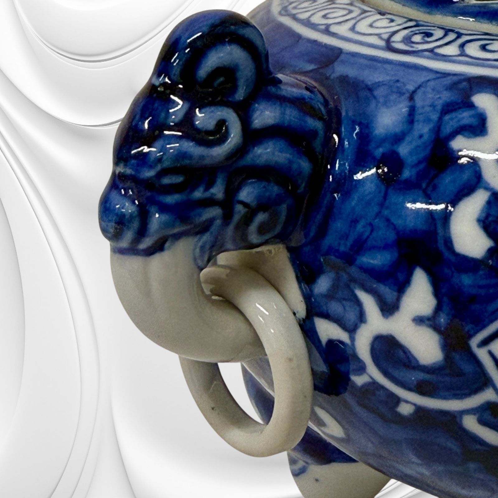 九谷焼 香炉 染付山水 道八 三つ足 4.5号 双耳 獅子 インテリア