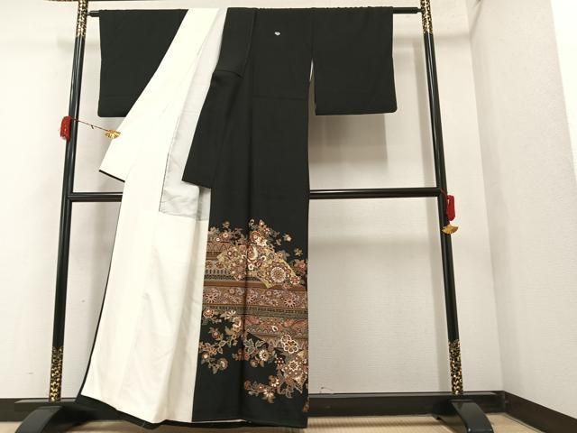 平和屋着物□豪華黒留袖 鳳凰地紙更紗唐草文 金彩 正絹 逸品