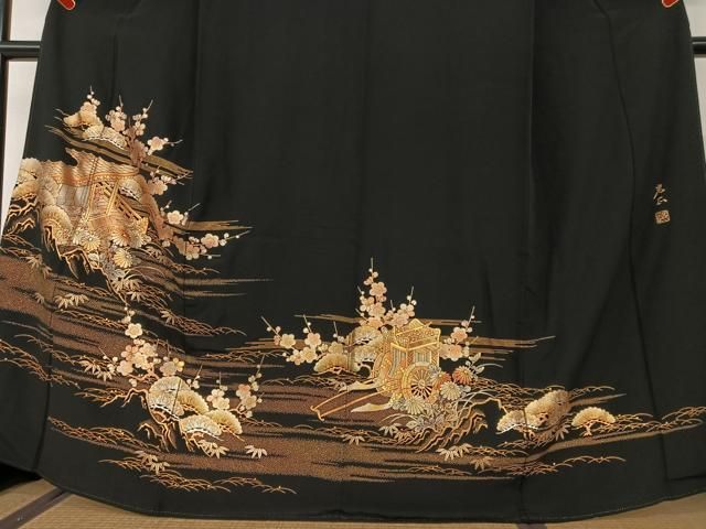 平和屋着物○金彩友禅 卓越技能者・名工・和田光正 黒留袖 松竹梅風景