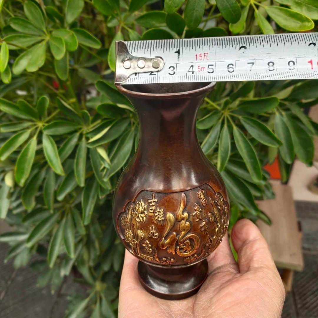 銅細工 金福の花瓶 装飾品 工芸品 美術品 置物 動物・神獣 -
