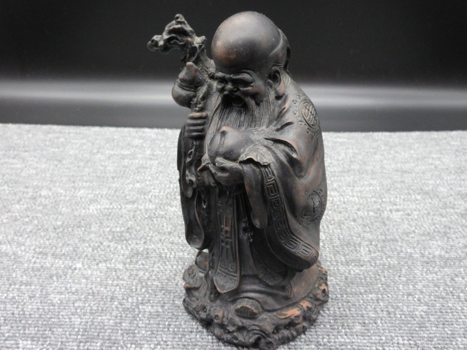 ☆中国美術工芸品 6人の仙人像 天然木手彫り彫刻 台座付き 置物-