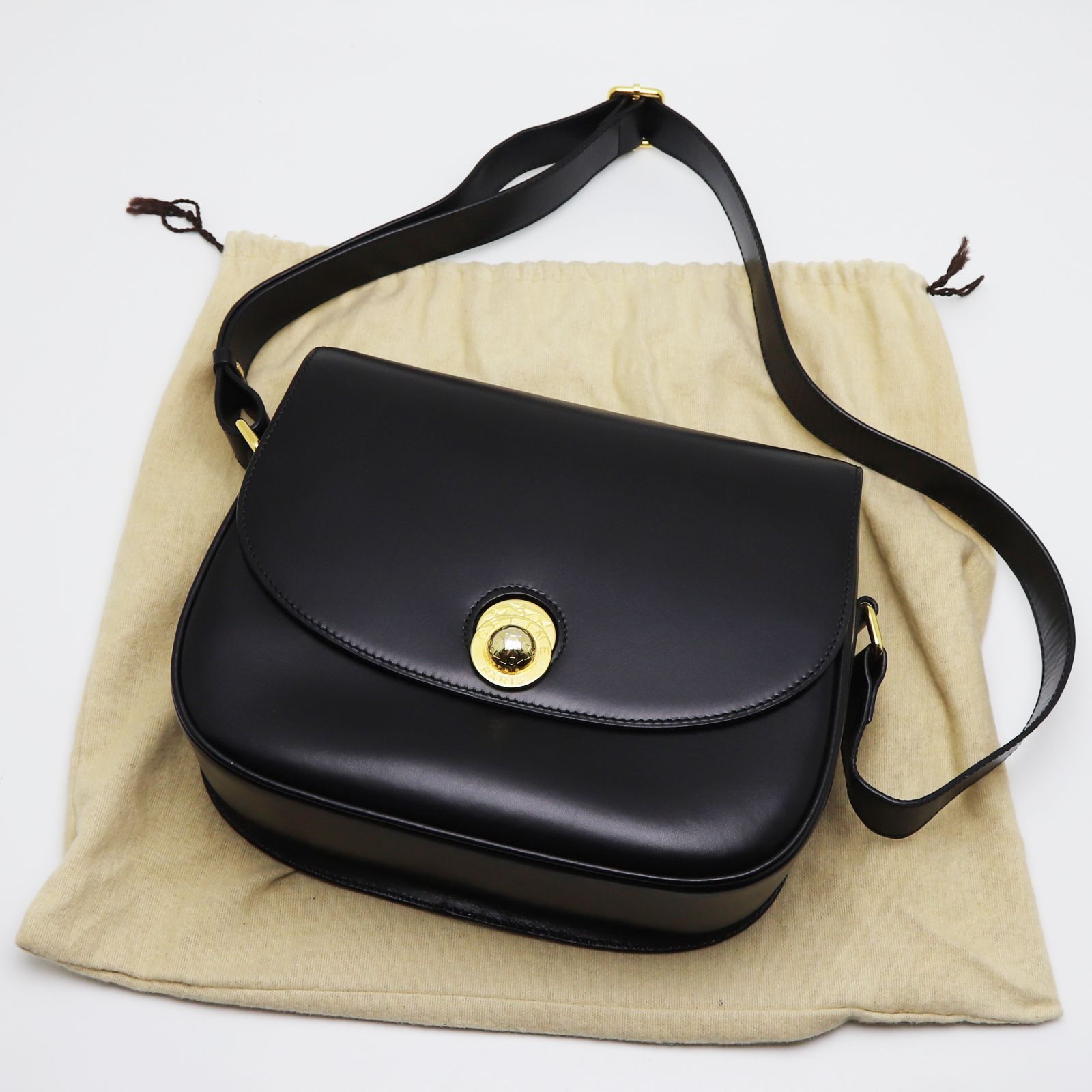 美品 保存袋付 CELINE セリーヌ スターボール ロゴ 金具 カーフ レザー 本革 ミニ ショルダーバッグ ポシェット ブラック 黒 19935  - メルカリ