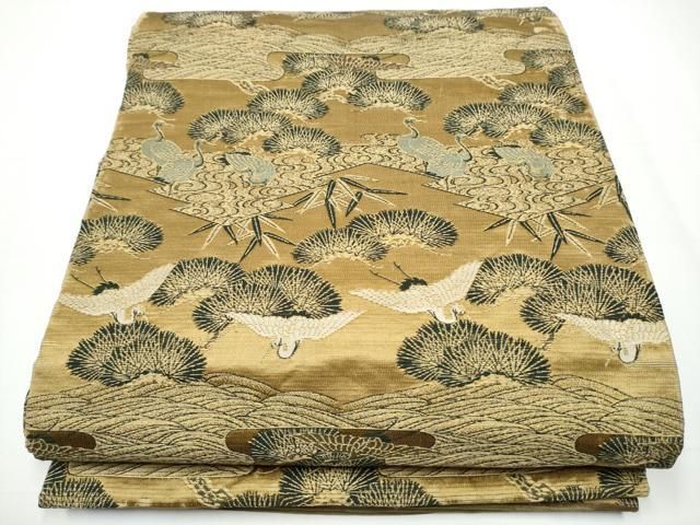 平和屋着物●アンティーク 大正ロマン 丸帯 飛鶴松文 引き抜き帯 正絹 CAAX7416hy