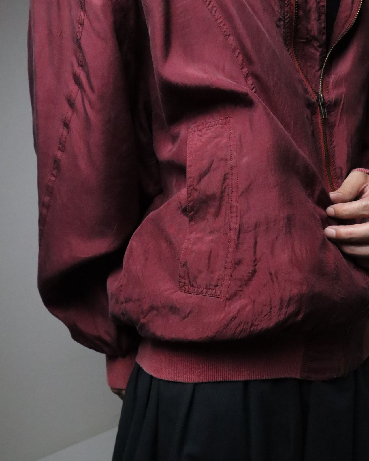 fade silk oversized bomber jacket blouson bordeaux シルク 絹 オーバーサイズ ボンバージャケット ブルゾン 深紅 ボルドー 80s 90s AllSaints Tierra Faded Oversized Bomber Jacket in Pink for Men