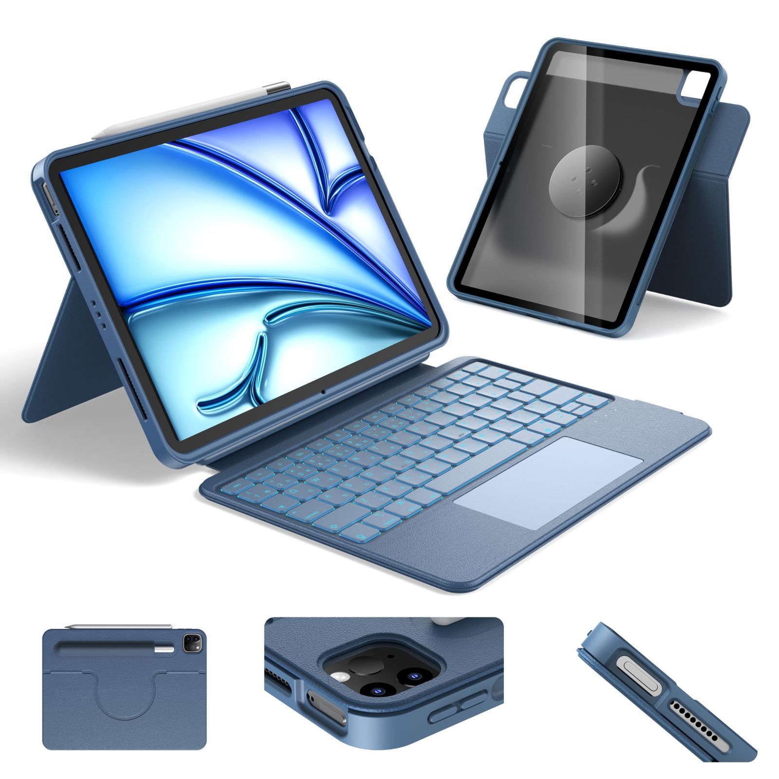 Air 7 M3 iPad 11インチ 2025 |Air iPad 6 M2|5|4世代 - for iPad Pro 11 第4|第3|第2|第1世代 磁気分離式ケース キーボード付きケース キーボード 大型高精度タッチパッド搭載 横置き|縦置き対応