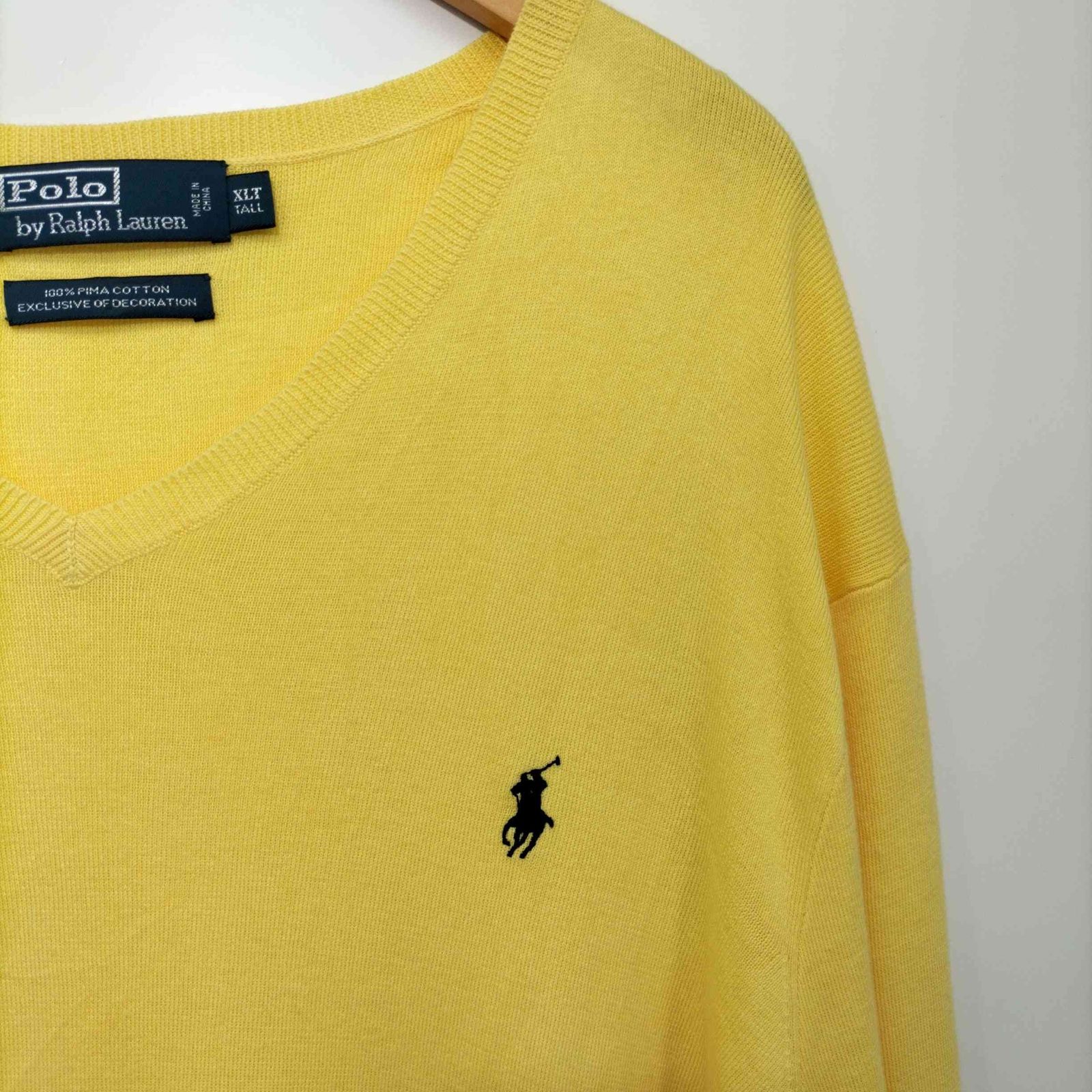 ポロバイラルフローレン Polo by RALPH LAUREN 90S EXCLUSIVE OF DECORATION ポニーロゴ刺繍 ピマコットン  Vネックニット メンズ XLT