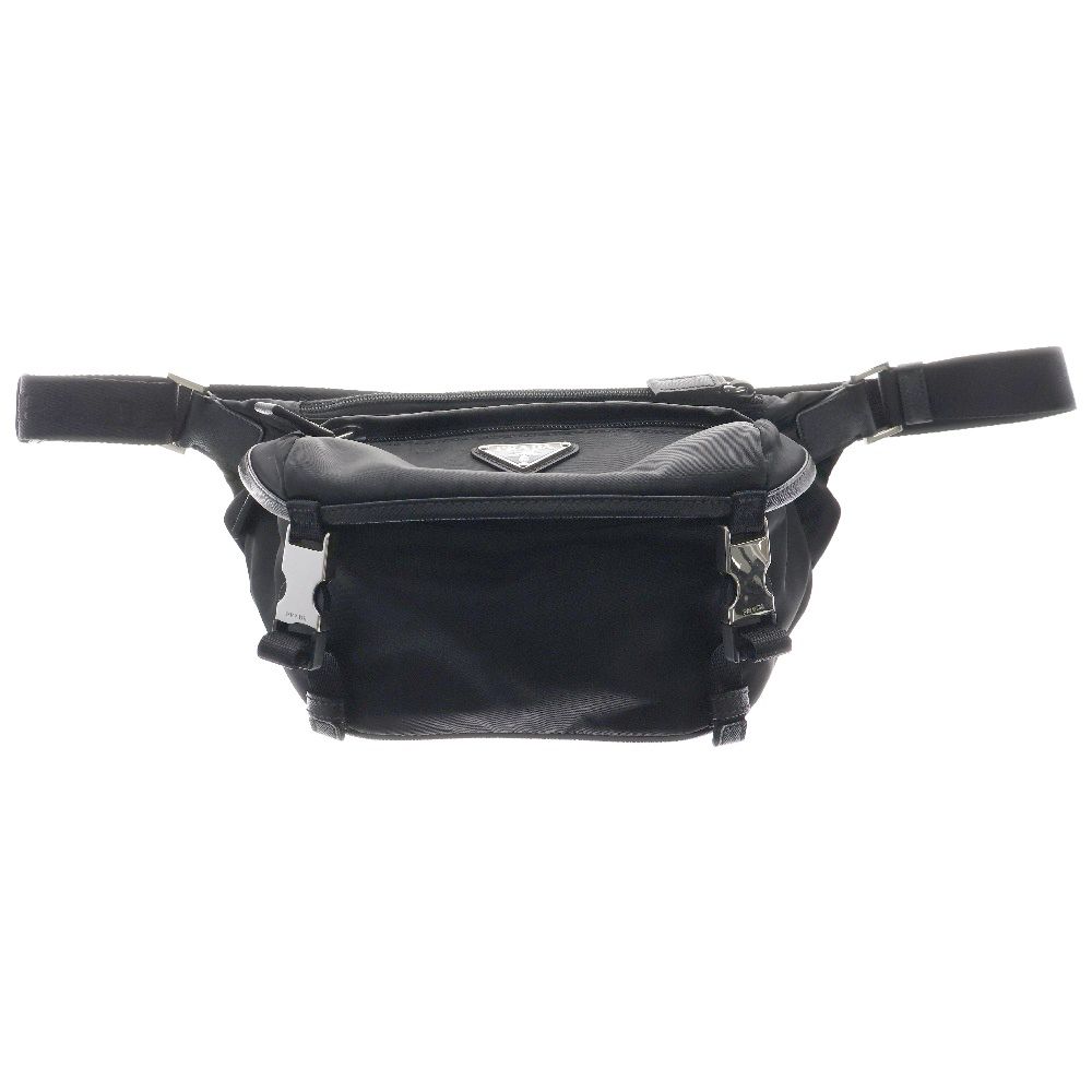 PRADA プラダ Re-Nylon リナイロン トライアングルロゴ サフィアーノレザー ボディバッグ ウエストバッグ ブラック 2VH171