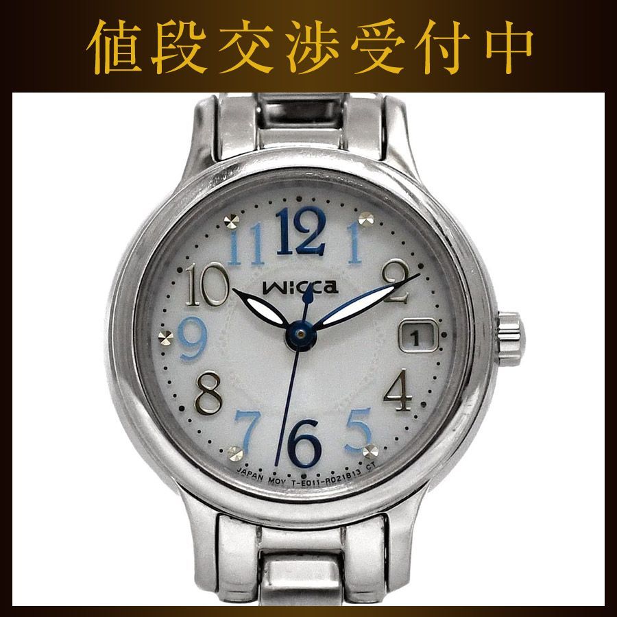 シチズン ウィッカ 腕時計 ホワイト シルバー GN-0-S レディース 時計 SS 中古 ソーラークオーツ 80105**** CITIZN wicca 女性 ソーラー 電池式 日付 アナログ 白文字盤 定番 人気 シンプル ウォッチ CITIZEN - シチズン ウィッカ 腕時計 ホワイト シルバー GN-0-S