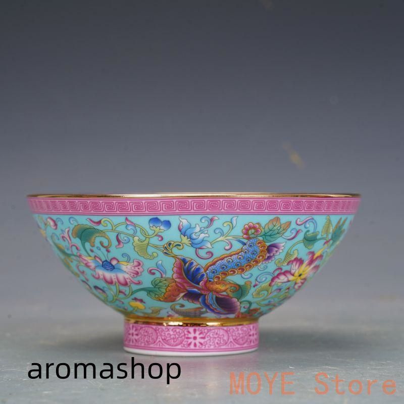 清乾隆磁器琺瑯彩花卉蝶碗 景徳鎮 陶磁器 装飾品 現代工芸品 美術品 置物 清乾隆磁器琺瑯彩花卉蝶碗 景徳鎮 陶磁器 装飾品 現代工芸品