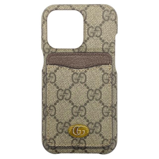 グッチ 701583 アイフォンケース iPhone 13 Pro スマホケース カードケース付 GGスプリーム PVC ベージュ GUCCI