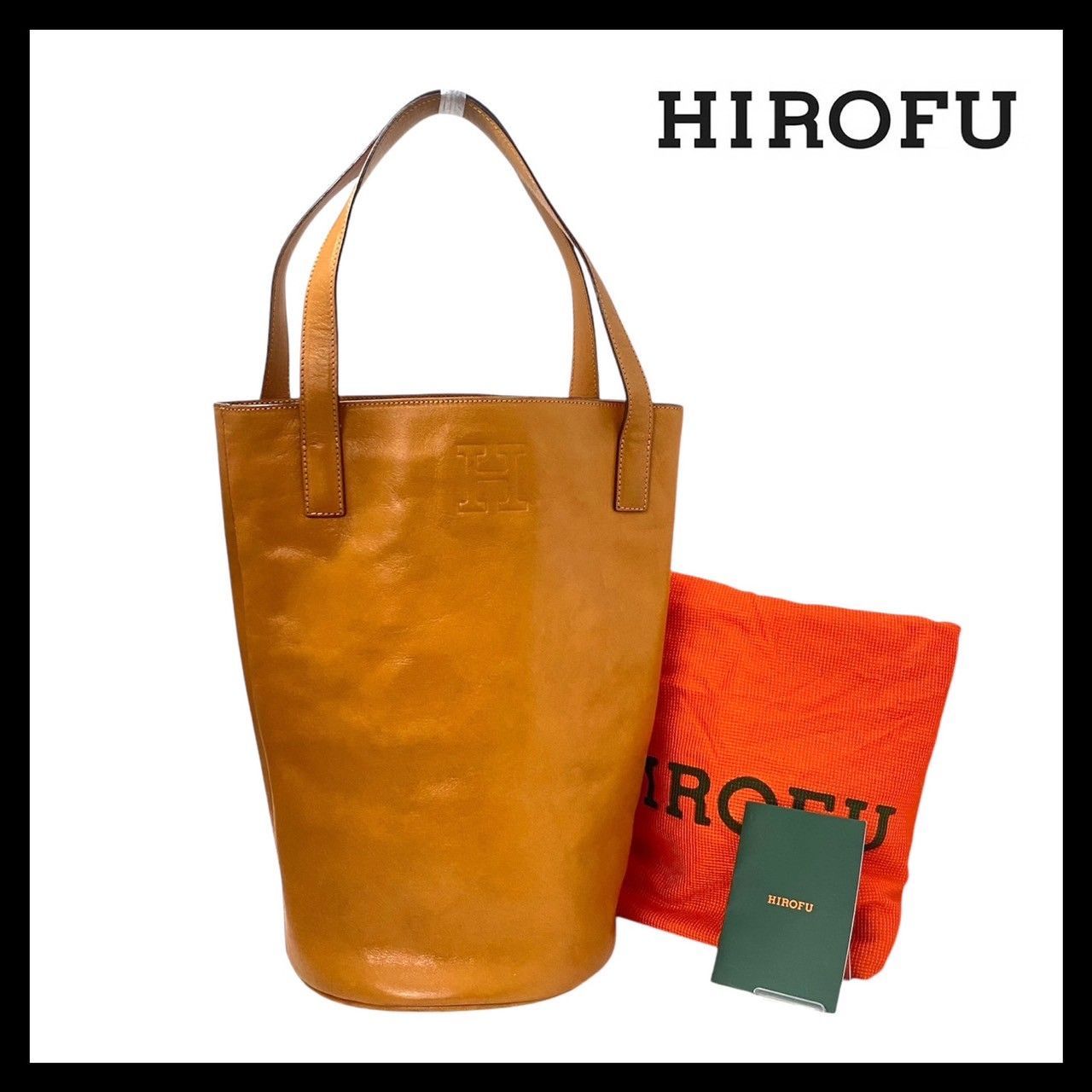 HIROFU】トートバッグ レザー キャメル オレンジ系 筒形 ハンドバッグ 
