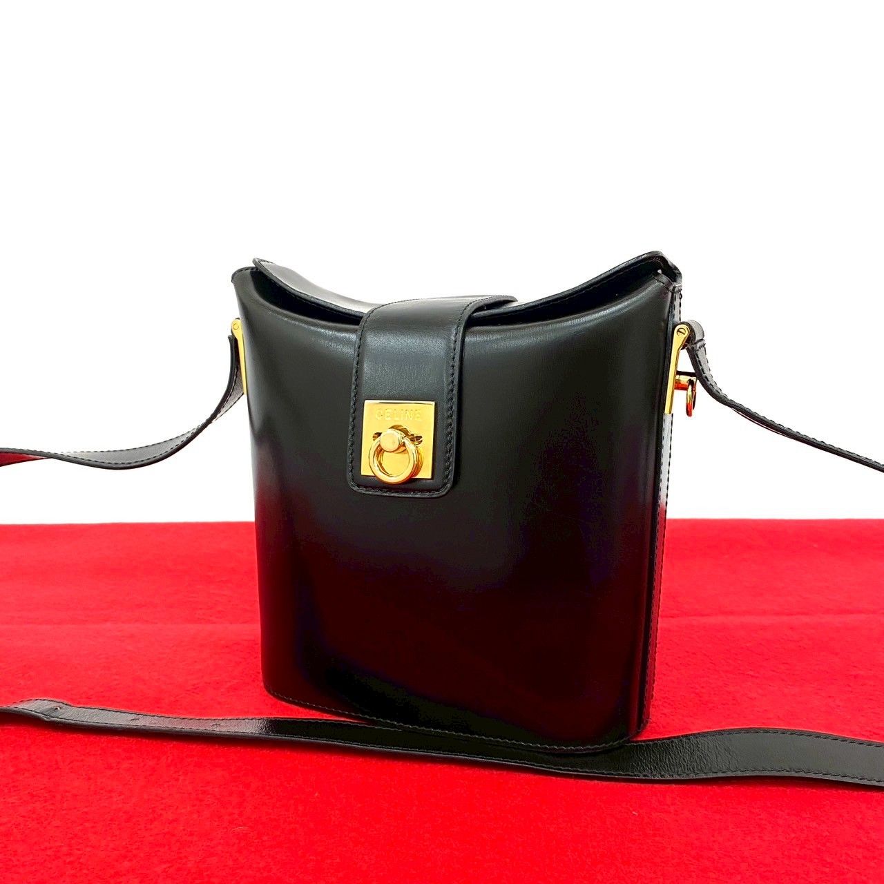 極 美品 CELINE セリーヌ ヴィンテージ ロゴ リング金具 カーフ