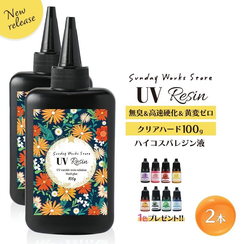 レジン液 大容量 100g 2本セット 低粘度 ひど 透明 クリアハードタイプ001