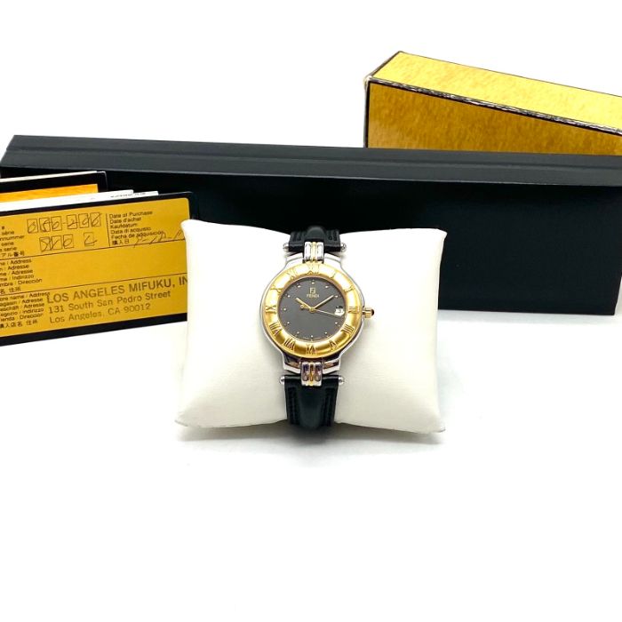 中古】美品 FENDI フェンディ ロゴ ゴールド レザー 腕時計 eH0766N  