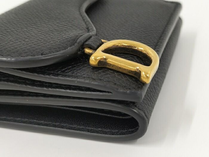 Christian Dior 三つ折り財布 サドル レザー ブラック - メルカリ