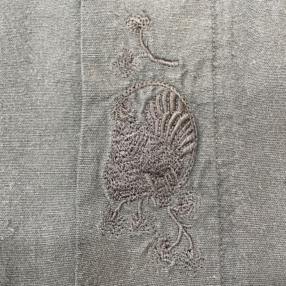 LANDHAUS チロリアン シャツ ロングスリーブ コットン×リネン 長袖 鳥 刺繍 サイズ：XL 後染め ブラック