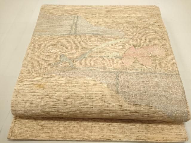平和屋着物＊夏物 太鼓柄袋帯 すくい織 風景花文 金銀糸 正絹
