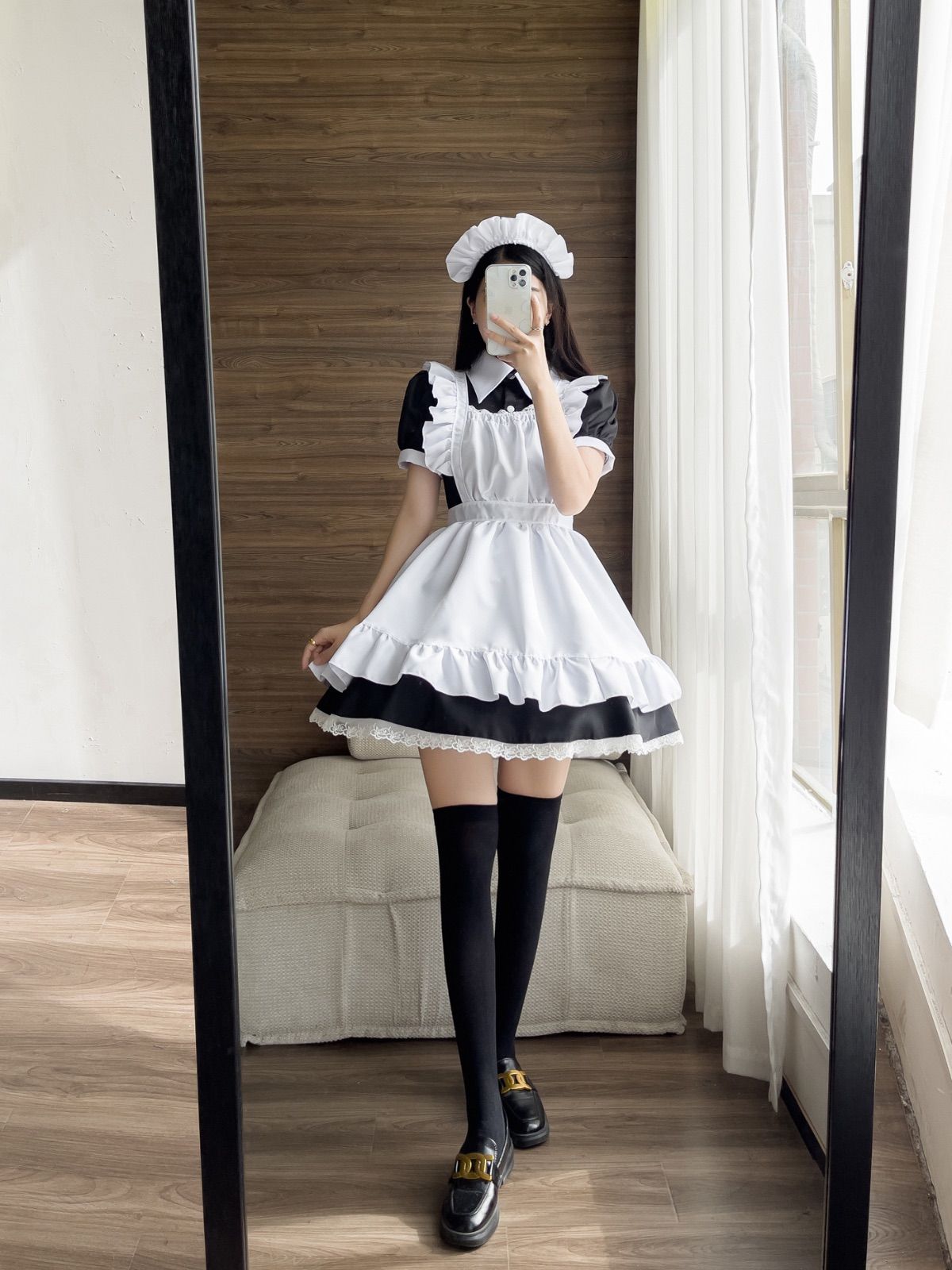 新品未使用 メイド服 コスプレ レディース メイド 大きいサイズ 4l 黒 リボンのメイド服ブラックワンピ―ス (M/L/2L/3L/4L/5L/6L