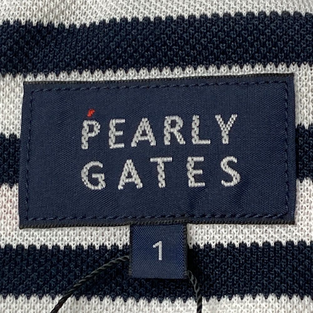 サイズ：0 PEARLY GATES パーリーゲイツ 055-1260616 半袖ポロシャツ ヤシの木プリント ボーダー柄 ネイビー系 [240101475391] ゴルフウェア レディース ストスト サイズ：0 PEARLY GATES パーリーゲイツ 055-1260616 半袖