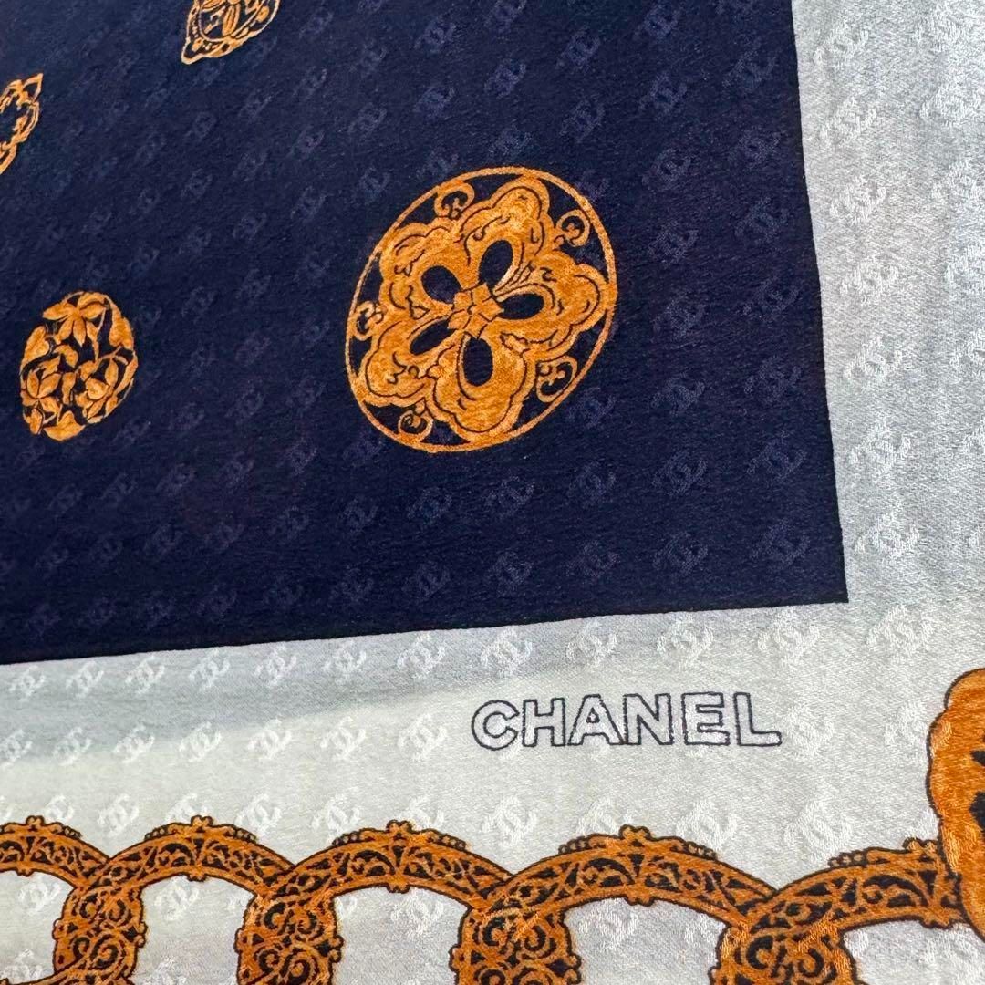 美品■シャネル　シルク　ヴィンテージ　ココマーク　大判スカーフ　ゴールドチェーン CHANEL シャネル ココマーク ヴィンテージ 大判スカーフ シルク