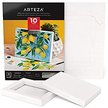 Arteza DIYフレーム 水彩アートペーパーパッド 9x12インチ 10枚 厚手のキャンバスパッド 140ポンド 300GSM アシッドフリー コットンパルプ