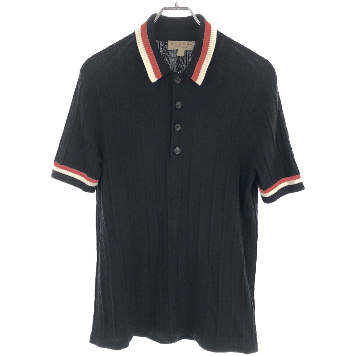 BURBERRY ニットポロシャツ BURBERRY バーバリー ケーブル編みニットポロシャツ ネイビー M
