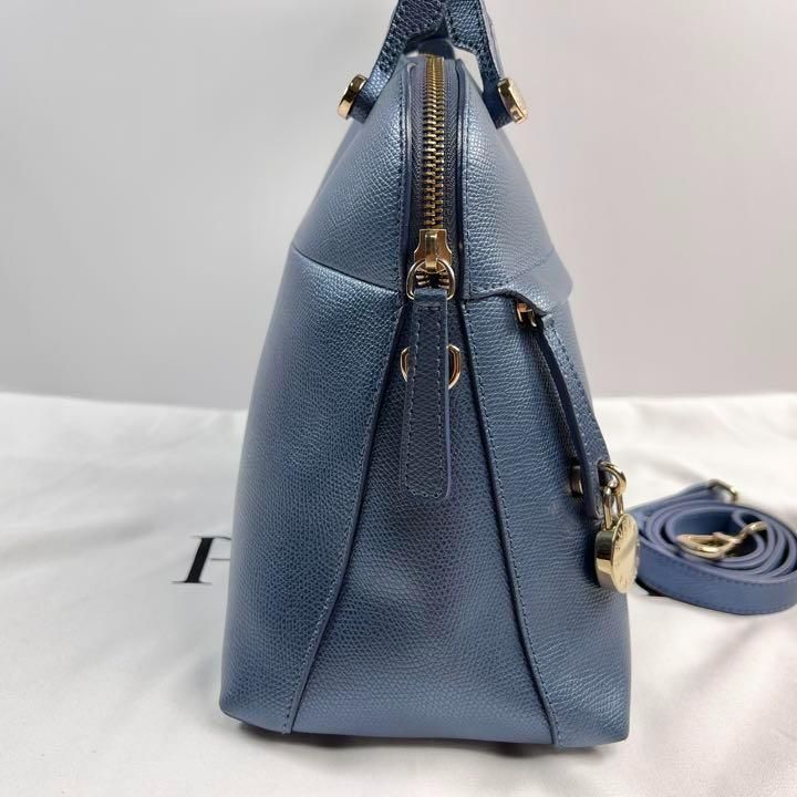 ✨美品✨FURLA フルラ パイパーM ハンドバッグ 2way メタリックブルー ...