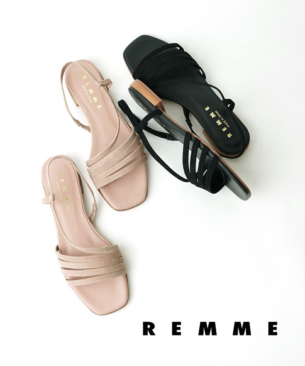 レメ REMME サンダル ストラップサンダル フラットサンダル 靴 レディース レザー バックストラップ ブラック ベージュ 23.0cm 24.0cm ぺたんこ シンプル HE-388-AN-0242101 レディース A-1 ◎