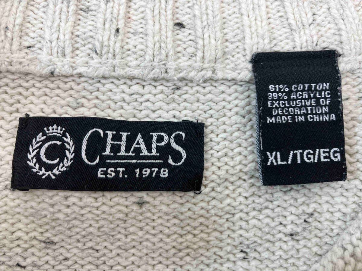 CHAPS チャップス ハーフボタン コットンニット 古着 ニット Lauren ハーフジップ エルボーパッチ - コットン ラルフローレン セーター Ralph ブラウン ハーフボタンコットンニット