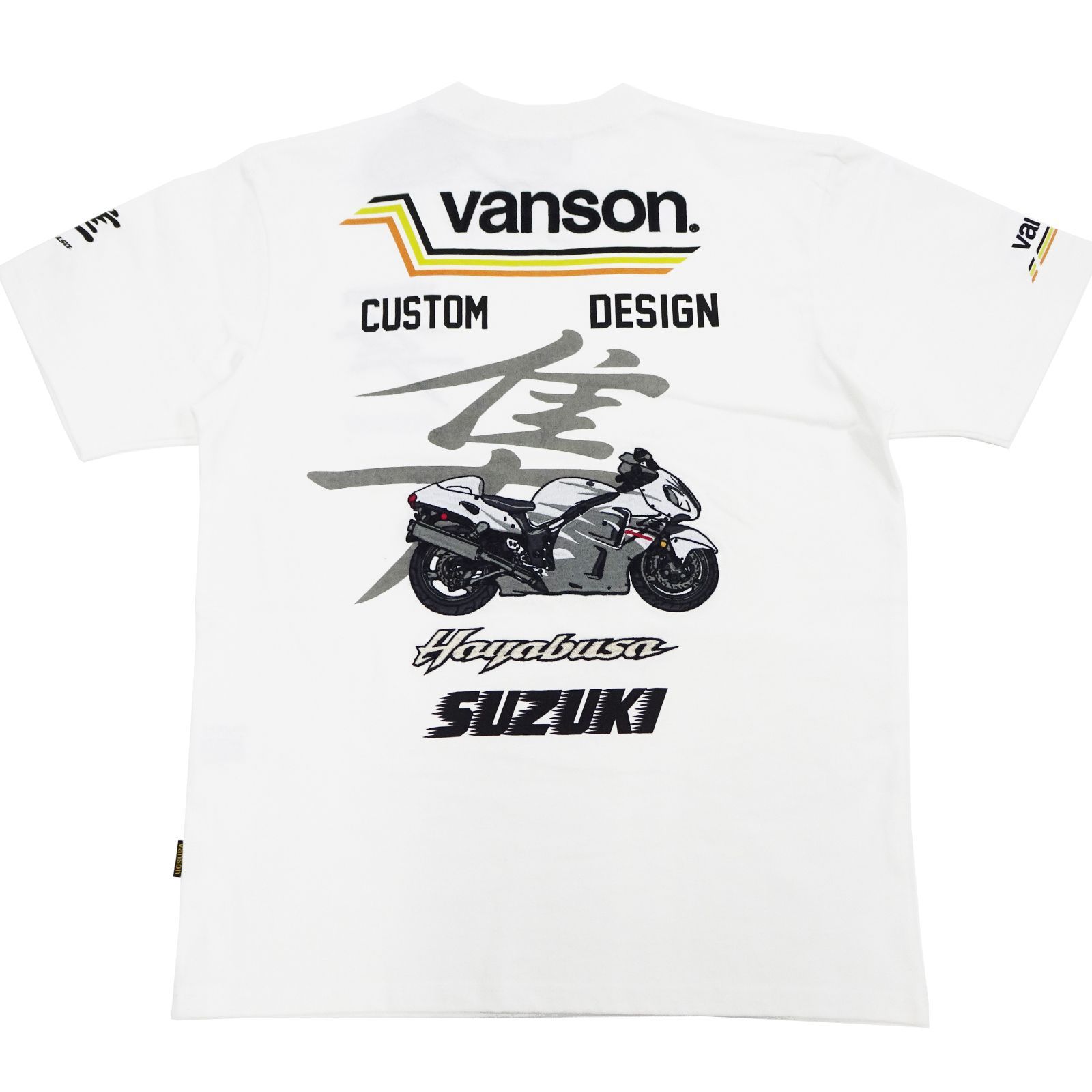 SMV-2403 バンソン スズキ コラボTシャツ VANSON SUZUKI 隼 はやぶさ GSX1300R バイク オートバイ 二輪 レーサー 刺繍 半袖Tシャツ 白 新品 アメカジショップ