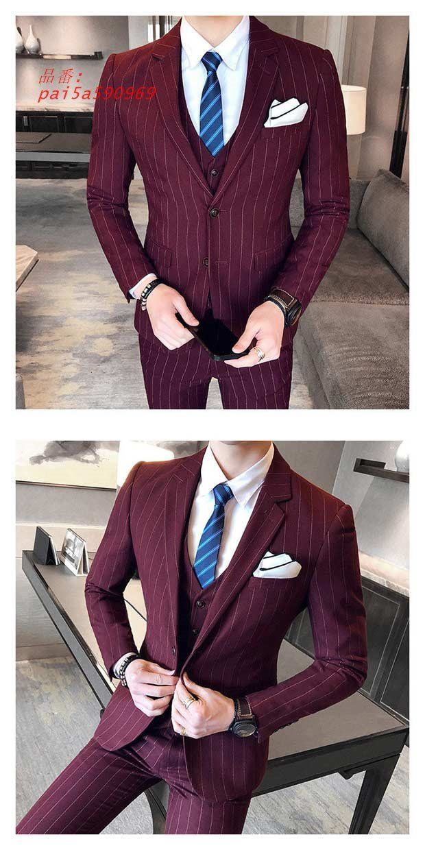メンズスーツ スリム ストレッチ フォーマル 2つボタン 3点セット M XL 2XL ネイビー グレー L ワインレッド 3XL ブラック長袖 S pai5a590969 KANDAIZUMI_COM
