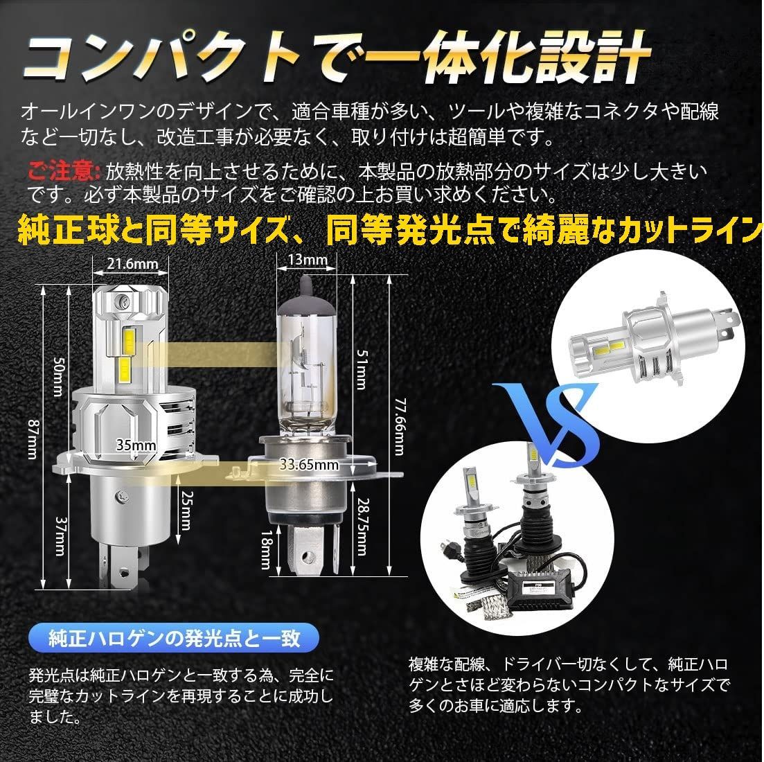 LEDヘッドライト H4 車種別 爆光 45w 取付簡単 MRワゴン【MR WAGON】 MF21S H13.12 ～ H17.12 H4  HI/Lo切替 一体式 純正同等サイズ - メルカリ