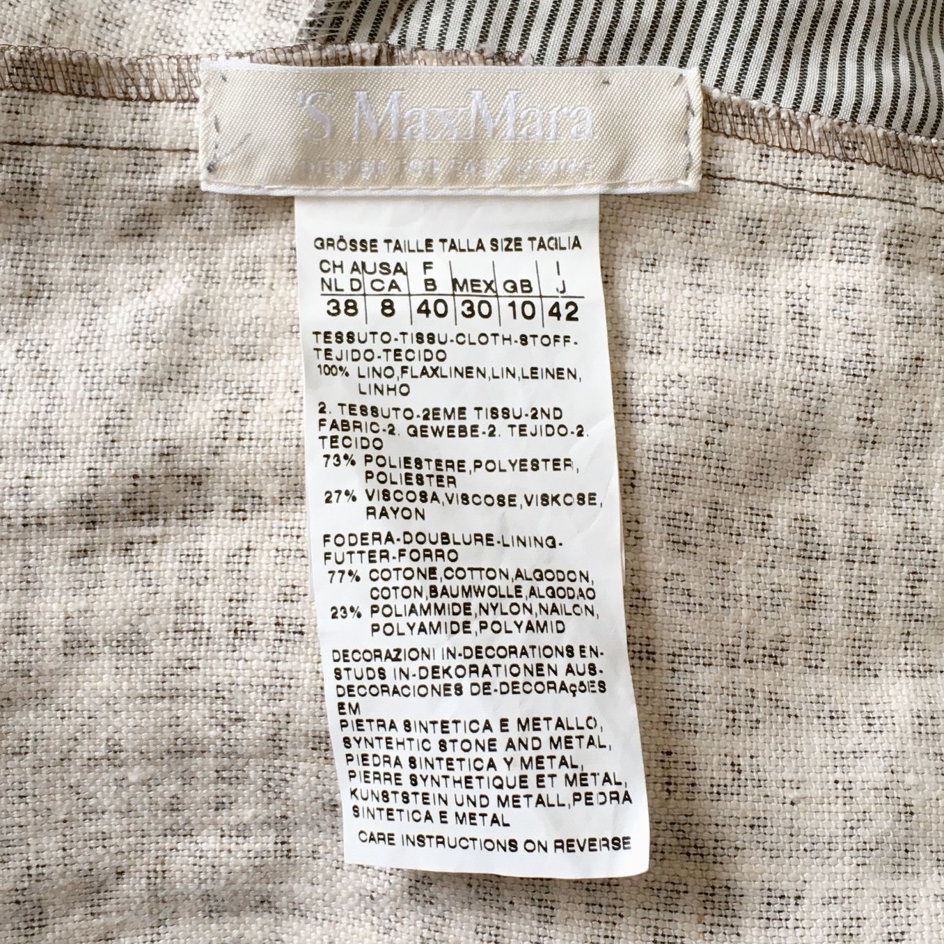 S Max Mara 総柄 リネン タック 切り替え ノースリーブワンピース 