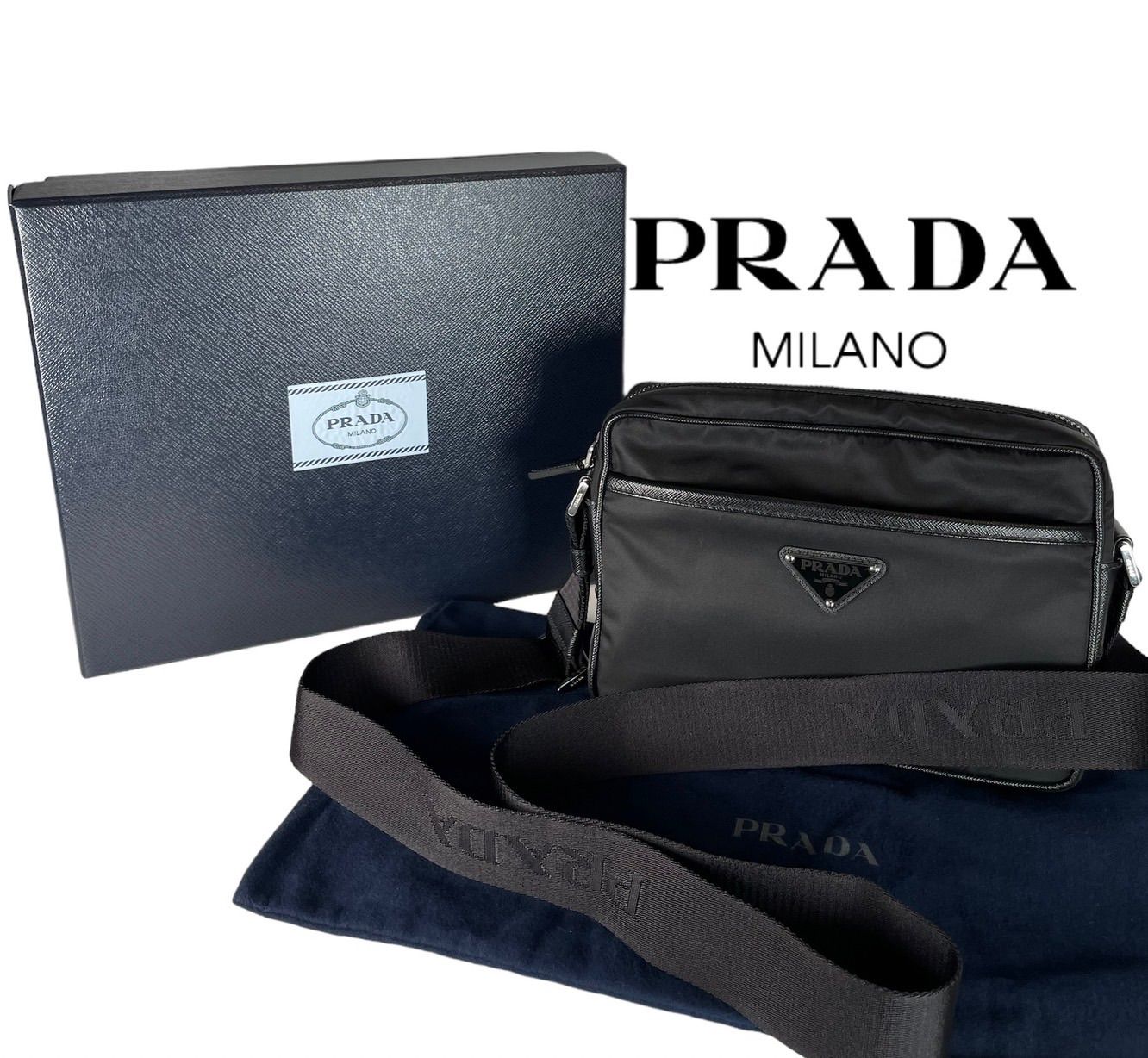 【中古品】PRADA プラダ ショルダーバッグ  ブラック ナイロン トライアングル 2VH048