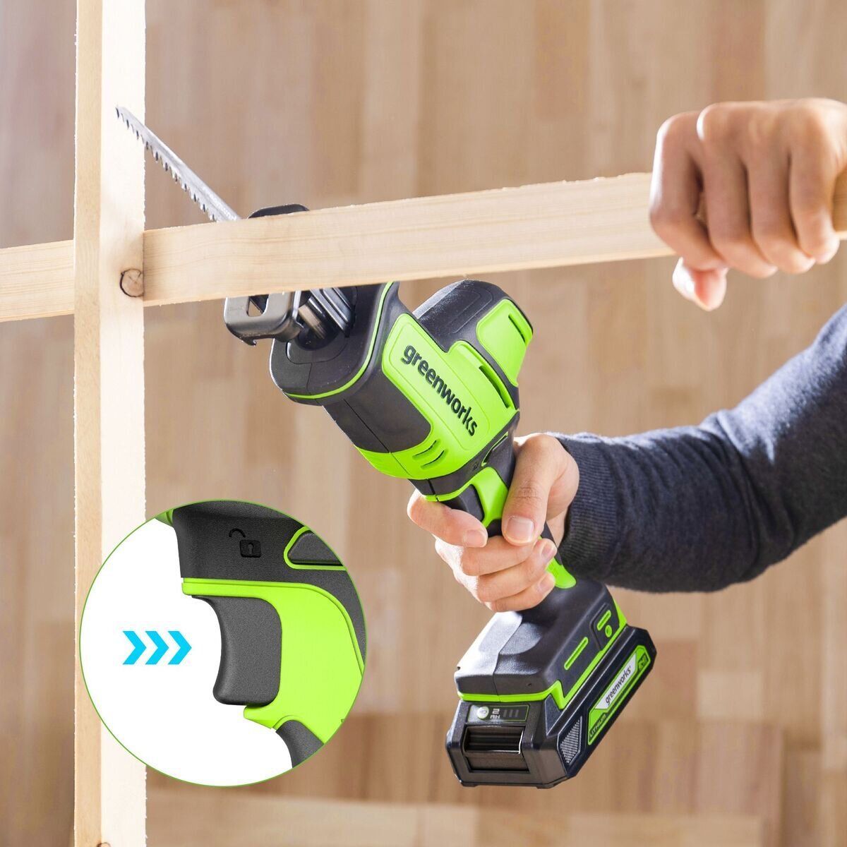Greenworks 24V 25.4mm 1 ブラシレスモーター搭載 レシプロソー バッテリー別売り HRDEVELOPMENT_JP
