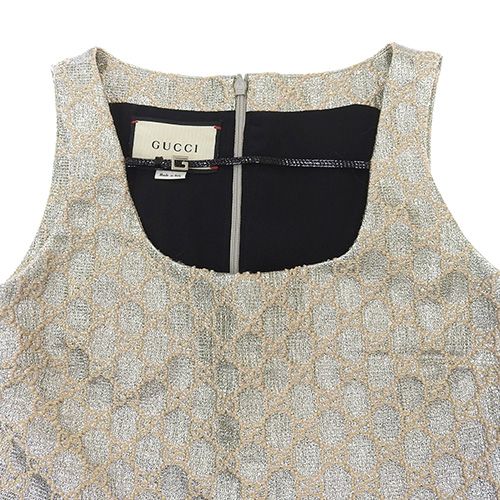 GUCCI(グッチ) GGラメ ショートドレス ワンピース ノースリーブ アパレル ファッション 38 コットン ポリエステル 金属繊維 シルバー銀 ベージュ 622982 レディース 40802139182【中古】【アラモード】