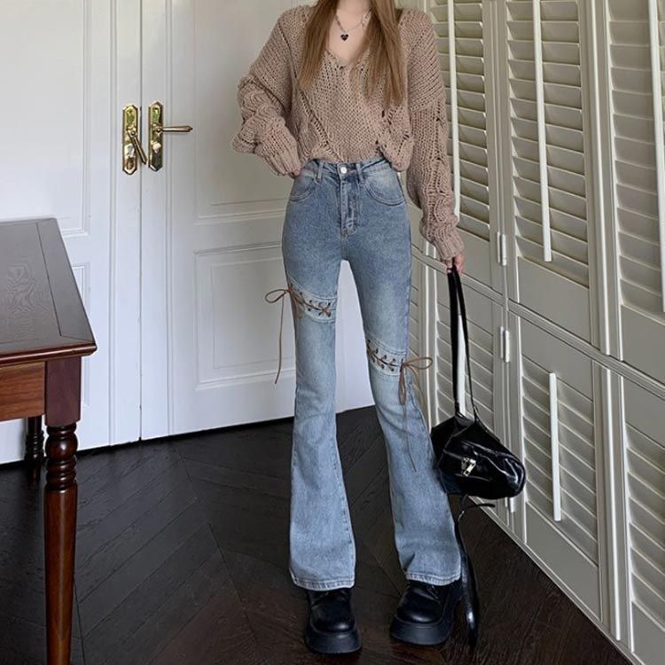 デニム フレアパンツ ブーツカット 美脚効果 シンプル L2758 デニム フレアパンツ ブーツカット 美脚効果 シンプル L2758