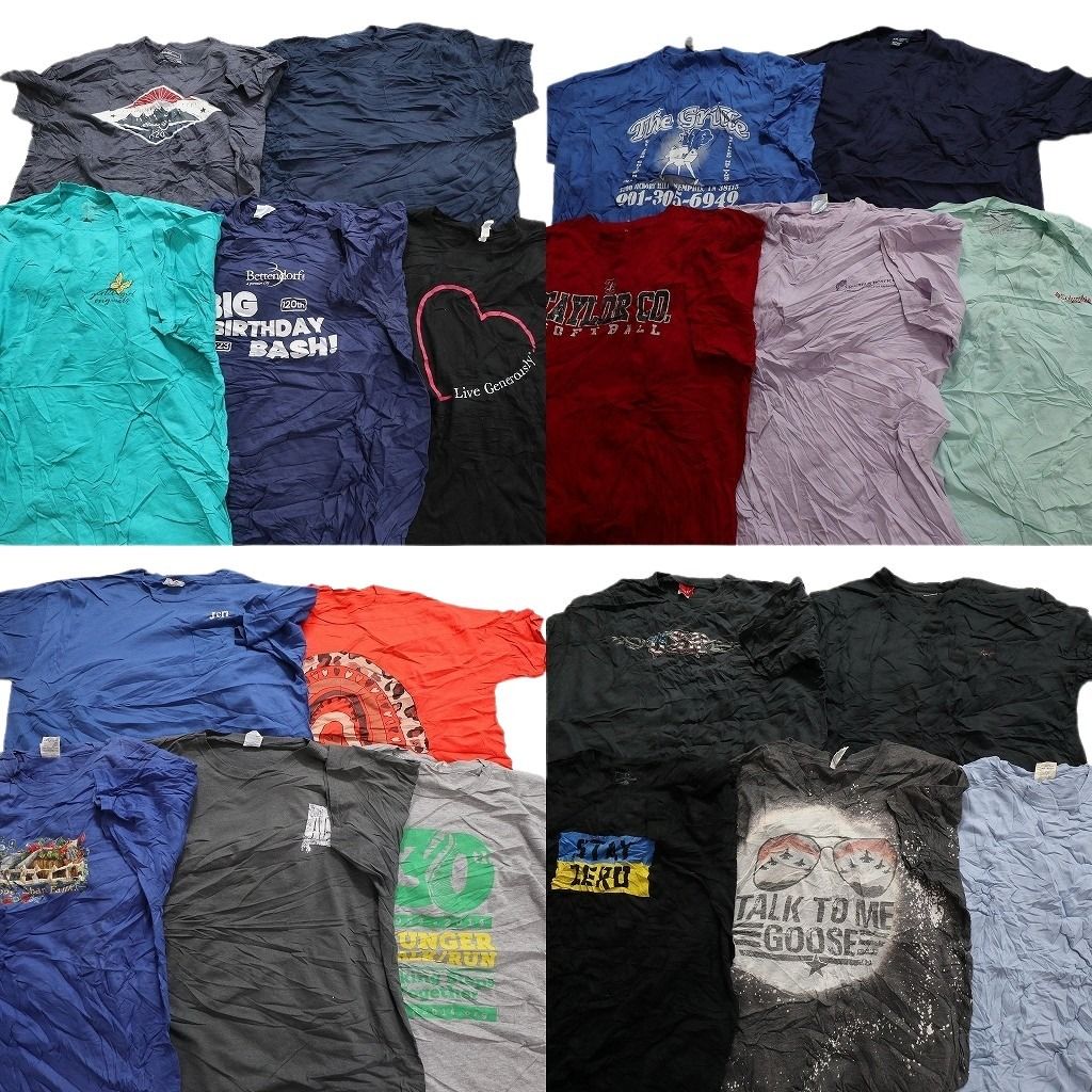 古着卸 まとめ売り カラーmix プリント 半袖Tシャツ 20枚セット (メンズ 2XL ) タイダイ柄 USAロゴ 無地 中古 古着 MY9665