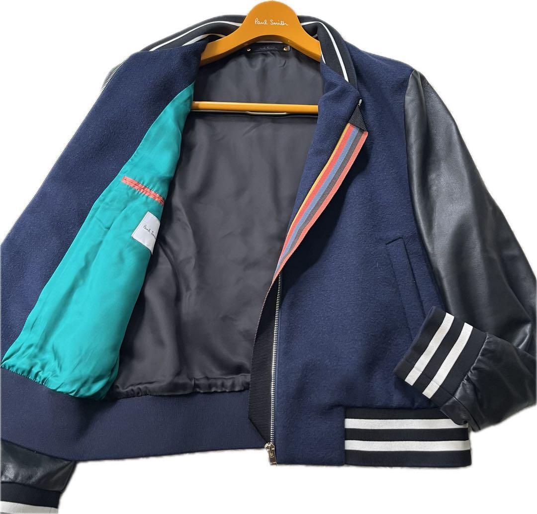 ポールスミス スタジャン レザージャケット マルチストライプ 現行美品】ポールスミスレザー切替え スタジャン MA-1 マルチストライプ