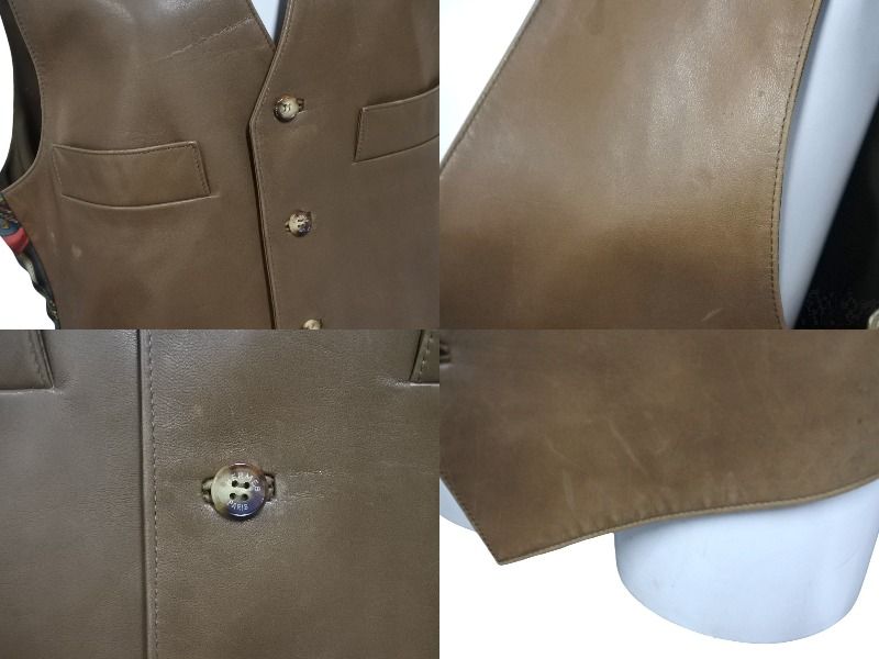 HERMES エルメス ベスト サイズ50 レザー ラムスキン シルク ブラウン  
