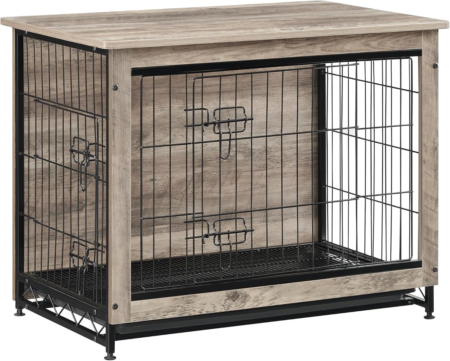 FEANDREA 犬 ケージ 木目調 ウッディサークル 82.5x55.5x64cm インテリア 組立簡単 トレー付き お掃除簡単 天板付き 超小型犬～中型犬向け 犬 ゲージ PFC002G01