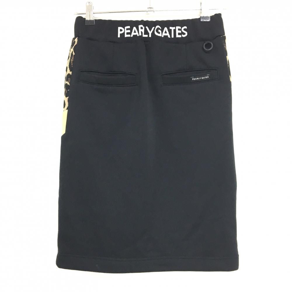 PEARLY GATES - 【超美品】パーリーゲイツ スカート 黒×ベージュ サイド一部レオパード柄 スウェット レディース 0(S) ゴルフウェア PEARLY GATES 超美品】パーリーゲイツ スカート 黒×ベージュ サイド一部